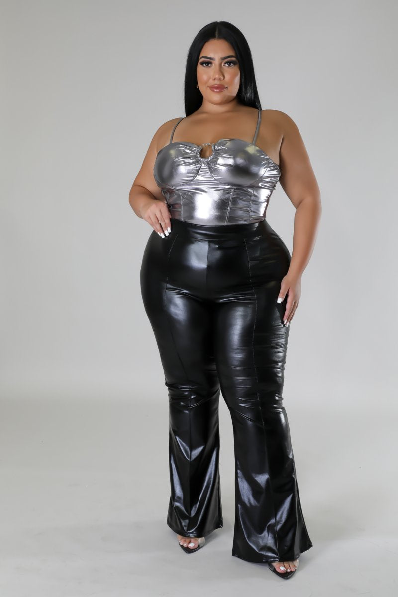 High Waisted Black Leather Plus Size Pants