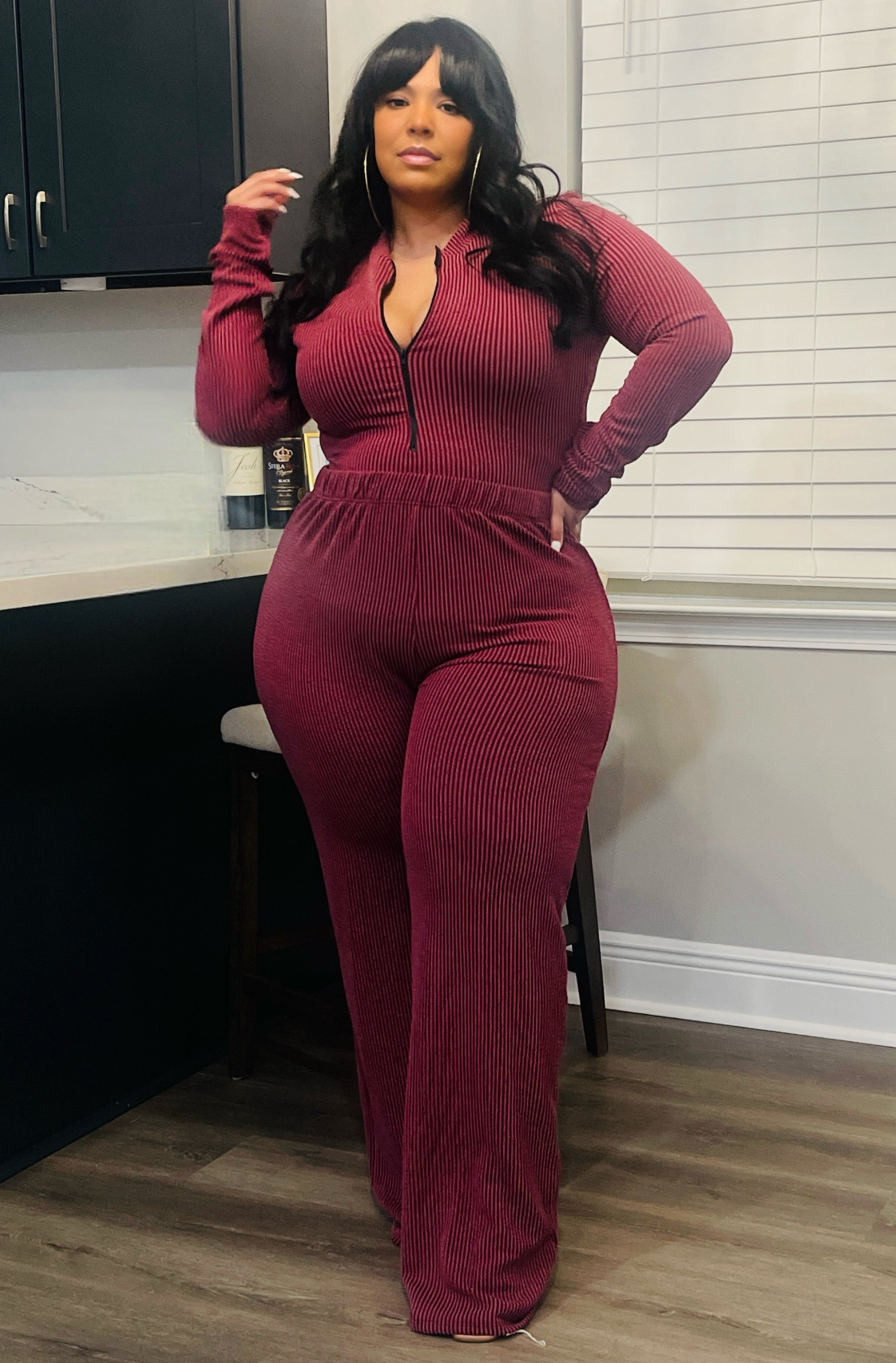 Plus Size Burgundy Bodysuit Set