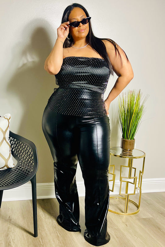 High Waisted Black Leather Plus Size Pants