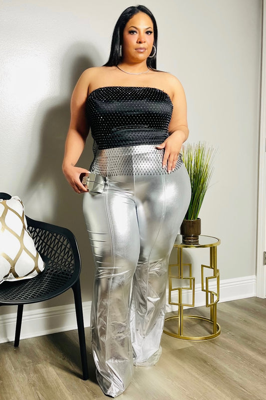 High Waisted Leather Silver Plus Size Pants