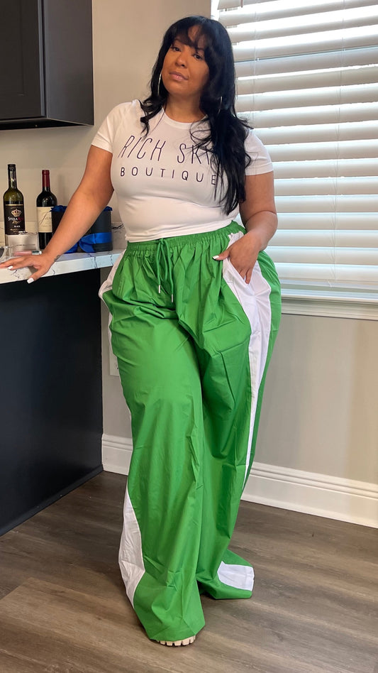 Plus Size Green Windbreaker Jogging Pants