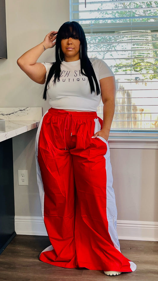 Plus Size Red Windbreaker Jogging Pants