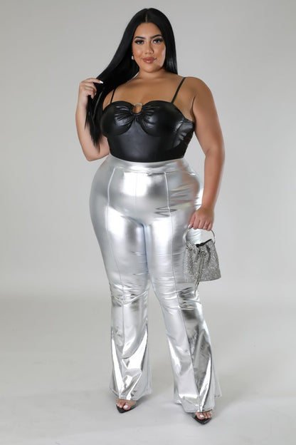 High Waisted Leather Silver Plus Size Pants