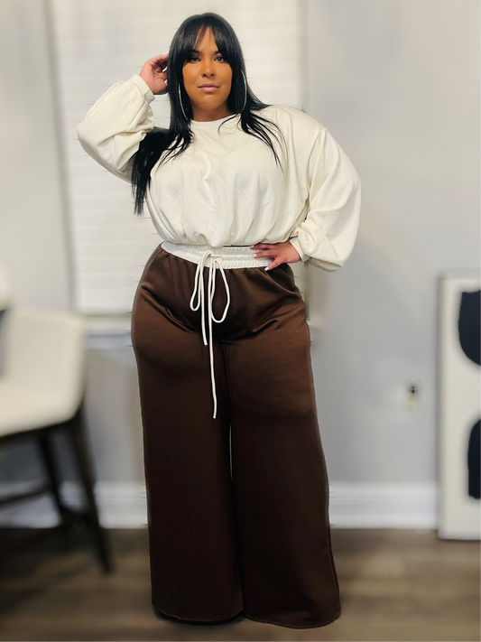 Brown And Beige Pant Set