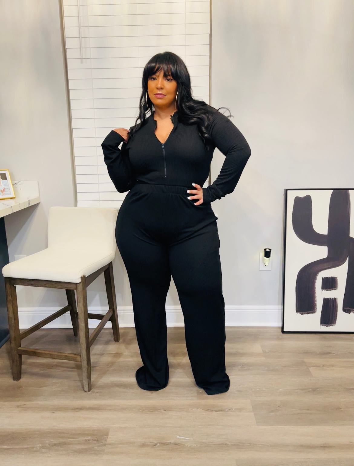 Plus Size Black Bodysuit Pant Set