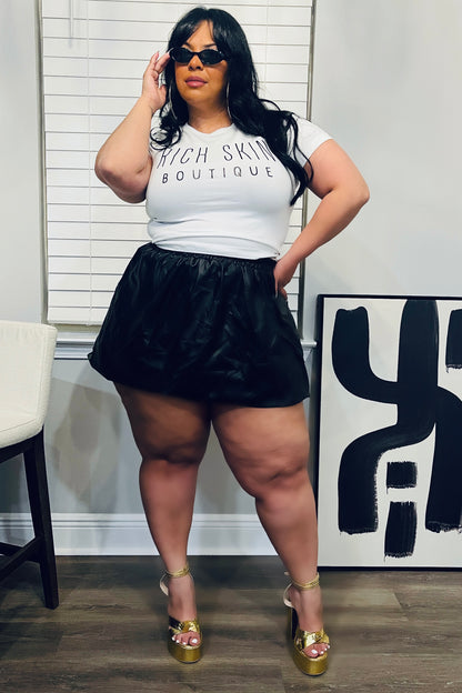 Plus Size Black Leather Mini Balloon Skirt