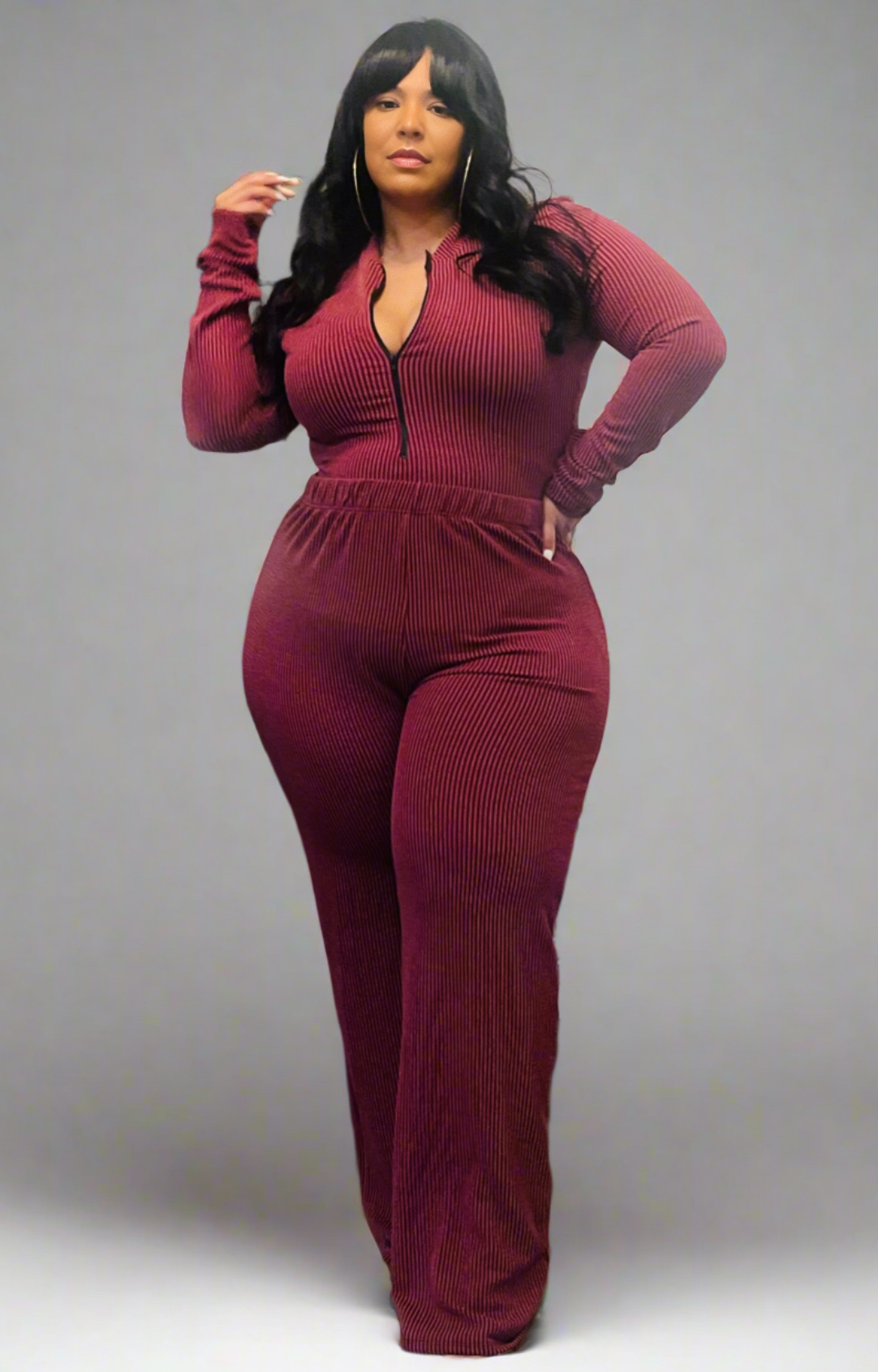 Plus Size Burgundy Bodysuit  Set