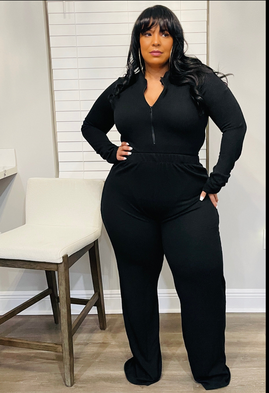 Plus Size Black Bodysuit Pant Set