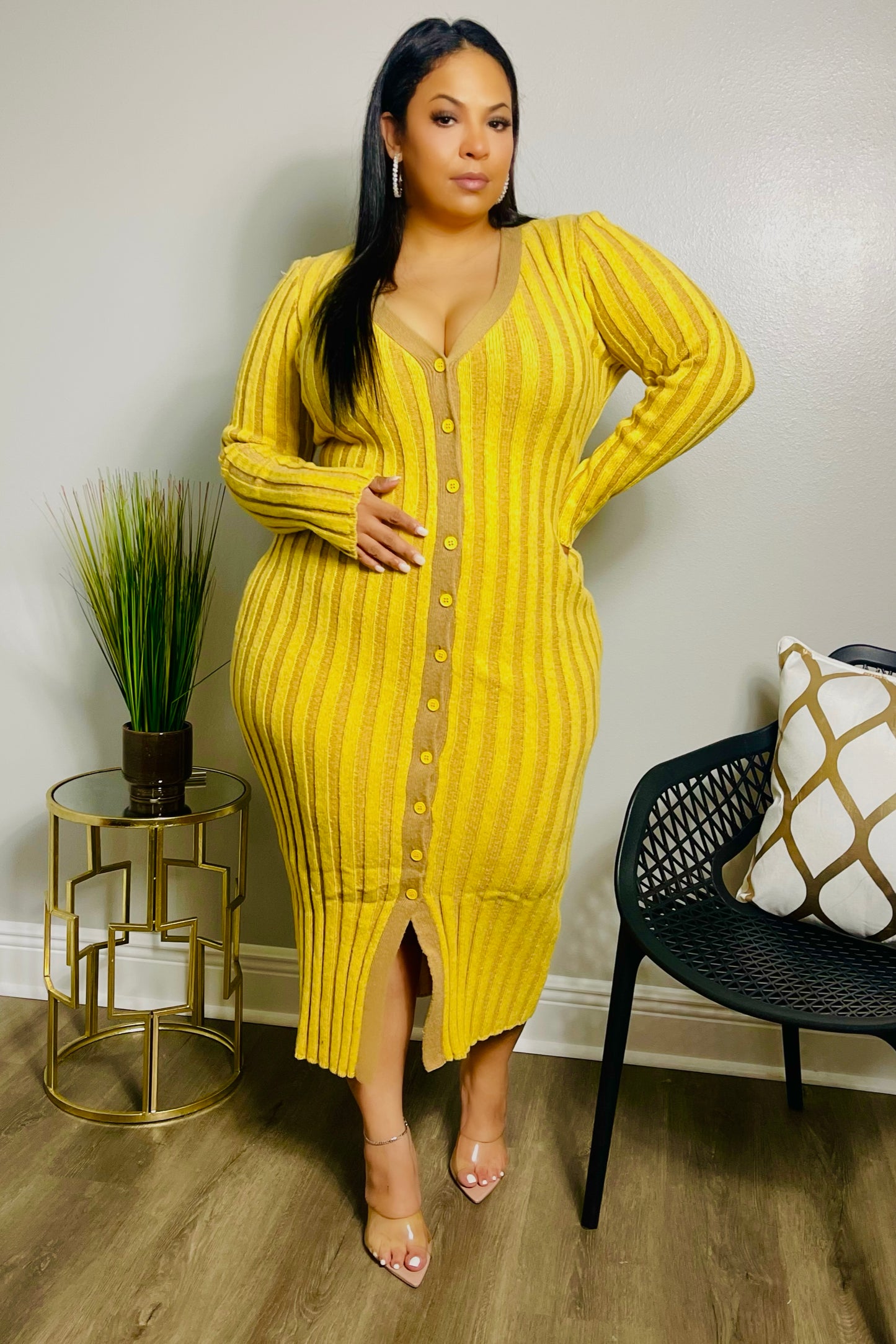 Yellow Sweater Midi Dress