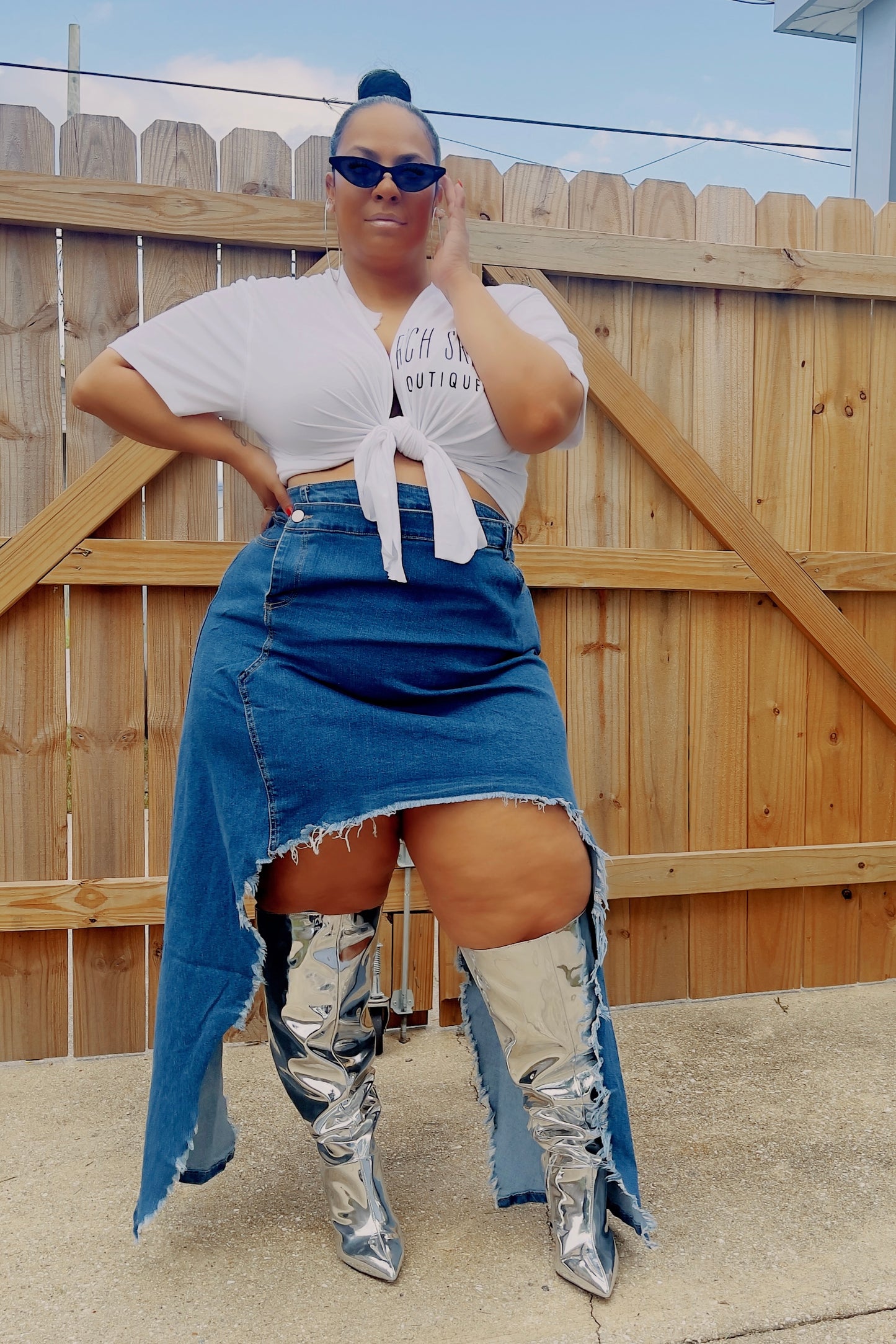 Plus Size Side Swag Denim Skirt