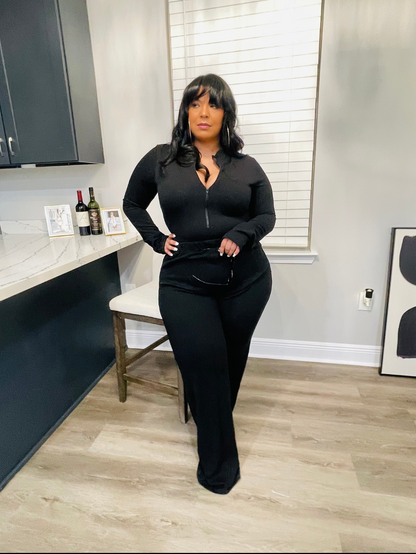 Plus Size Black Bodysuit Pant Set