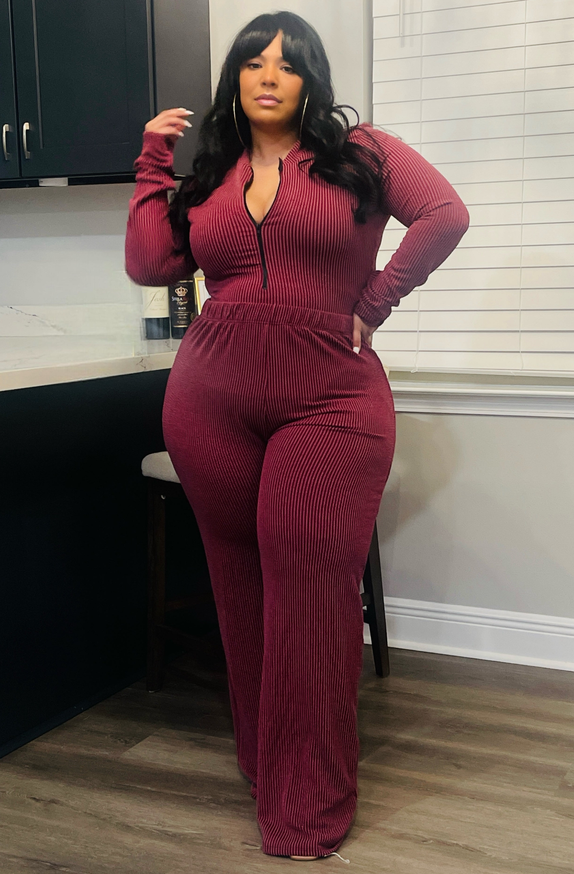 Plus Size Burgundy Bodysuit  Set