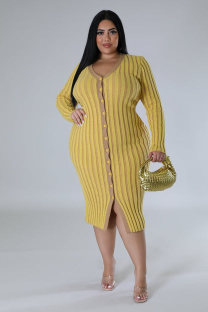 Yellow Sweater Midi Dress