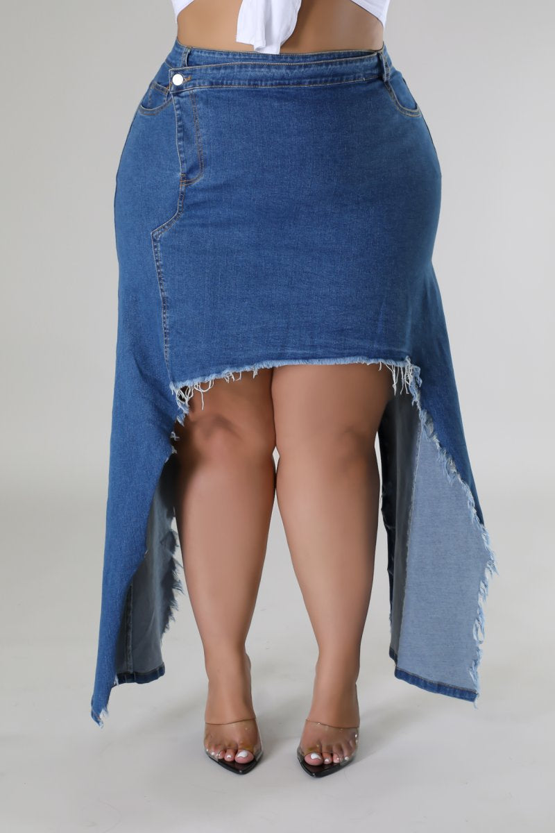 Plus Size Side Swag Denim Skirt